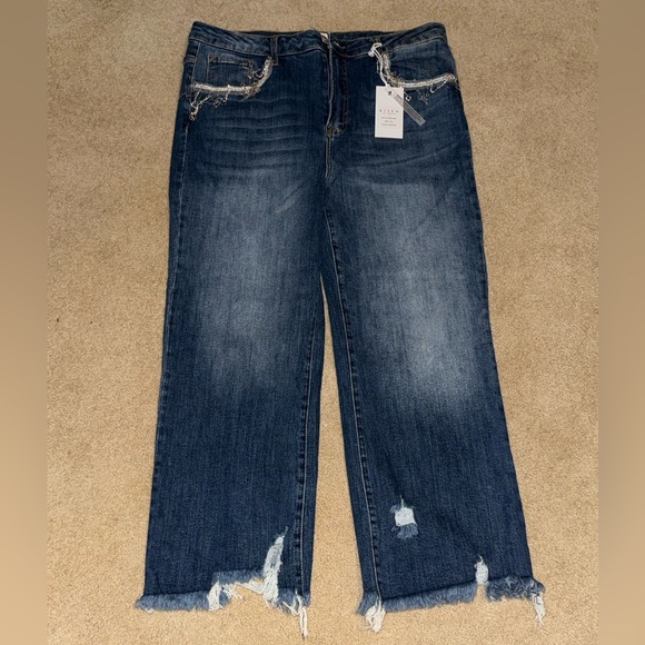 Risen Jeans Denim - Risen 2X Straight Leg Women’s Jeans - Dark Blue